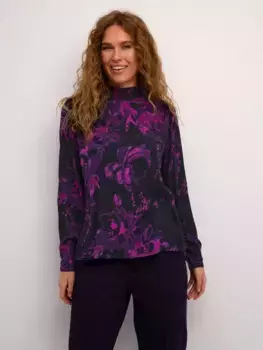 Топ KAFFE Amber Smock High Neck, цвет black/purple