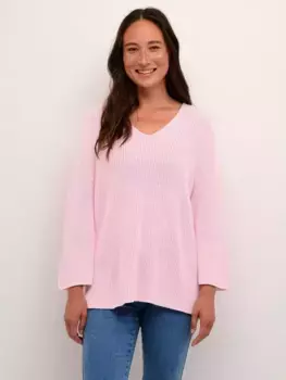 Топ KAFFE Merian V-Neck Cropped Sleeve Knitted, цвет pink/mist