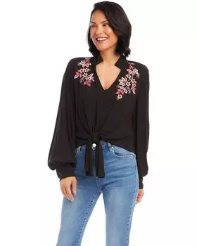 Топ Karen Kane Embroidered Tie-Front, черный
