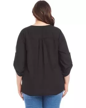Топ Karen Kane Plus Size Asymmetric Hem Wrap Top, черный