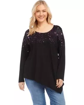 Топ Karen Kane Plus Size Star Print Asymmetric Top, черный
