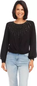 Топ Karen Kane Printed Drape Front Top, черный