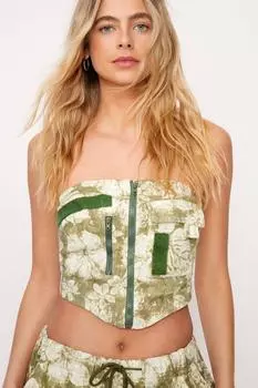 Топ-карго с корсетом и молнией спереди с цветочным принтом Nasty Gal, зеленый