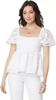 Топ Kay с короткими рукавами и люверсами Lilly Pulitzer, цвет Resort White Funflower Eyelet