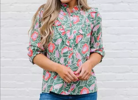 Топ Келли в цвете Cobble Hill Olive MICHELLE MCDOWELL