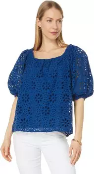 Топ Kerrigan с рукавами до локтя и люверсами Lilly Pulitzer, цвет Oyster Bay Navy Funflower Eyelet