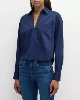 Топ Khai из поплина с v-образным вырезом Veronica Beard, цвет Marine