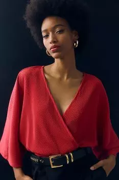 Топ-кимоно Anthropologie с длинными рукавами и запахом, красный