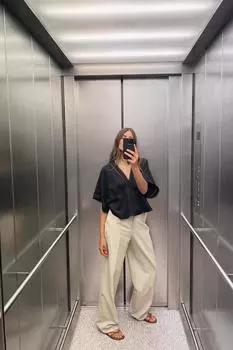 Топ-кимоно с кружевной отделкой ZARA, черный