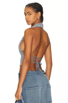 Топ Knorts Knit Denim Tweed Deep V Halter, цвет Undone Indigo