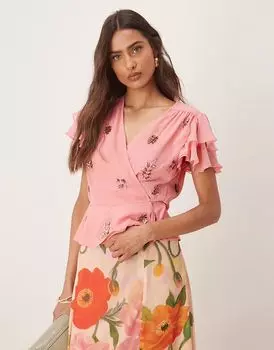 Топ-комбинация Hope & Ivy с оборками на рукавах, декорированный розовым цветом