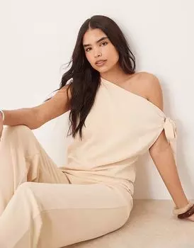 Топ-комбинация из купро на одно плечо с завязкой цвета пахты от ASOS DESIGN