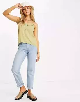 Топ-комбинация Vila с пуговицами и оборкой салатового цвета