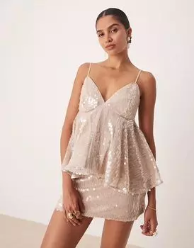 Топ-комбинезон Amy Lynn А-силуэта с пайетками цвета тауп