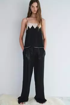 Топ-комбинезон с кружевной отделкой ZARA, черный