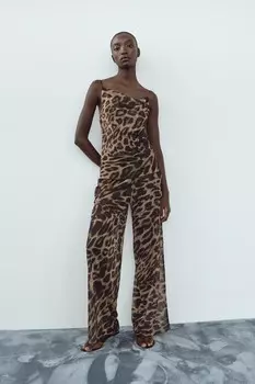 Топ-комбинезон с животным принтом ZARA, цвет leopard