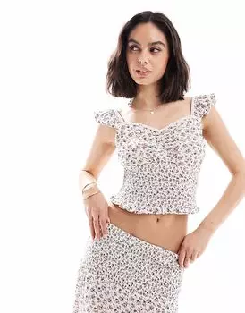 Топ-комбинезон Wednesday's Girl с цветочным принтом и сборками белого цвета