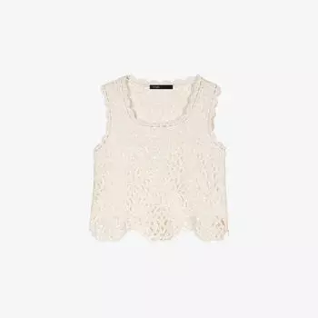 Топ короткий Maje с ажурной вязкой крючком, белый