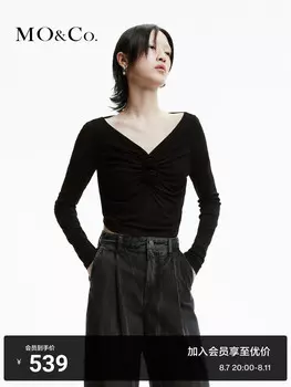 Топ короткий Moco 2024 с V-образным вырезом в форме розы, черный