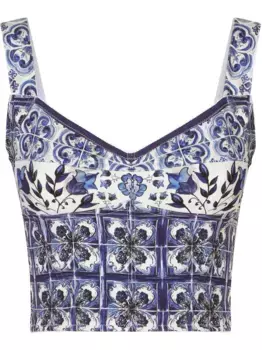 Топ-корсет с принтом Majolica DOLCE & GABBANA, белый