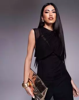 Топ-корсет с сетчатой драпировкой ASOS DESIGN черного цвета