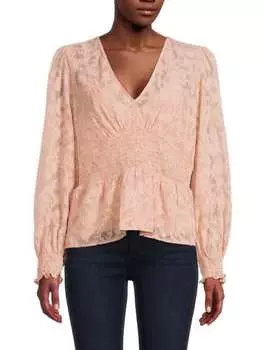 Топ-крестьянка Bcbgmaxazria плетеный с цветочным принтом, розовый