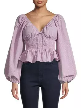 Топ - Крестьянка в Полоску Jacquie The Label Rena с принтом, розовый