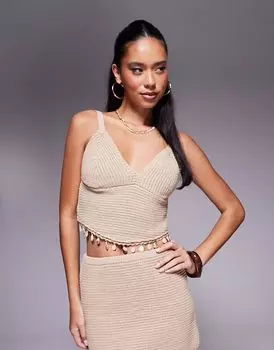 Топ крючком ASOS DESIGN бежевого цвета с отделкой в виде гребешка, комплект