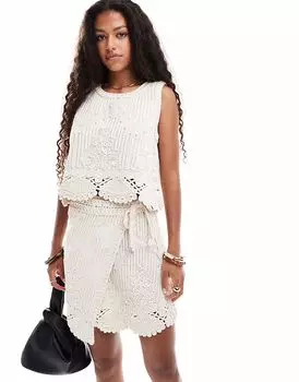 Топ крючком Object premium coord с аппликацией кремового цвета