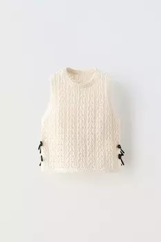 Топ крючком с бантиками ZARA, экрю