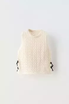 Топ крючком с бантиками ZARA, экрю