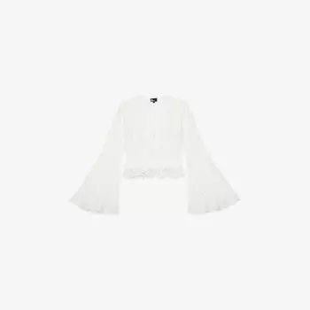 Топ кружевной The Kooples с V-образным вырезом и расклешенными рукавами, экрю