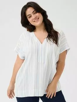 Топ-крылышко из льняной смеси в полоску от mille KAFFE Curve, синий/разноцветный