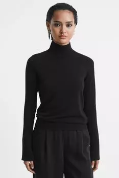 Топ Kylie из шерсти мериноса с облегающим кроем и широким воротником Reiss, черный