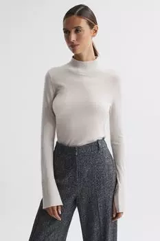 Топ Kylie из шерсти мериноса с облегающим кроем и широким воротником Reiss, серый