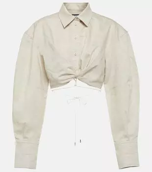 Топ La Chemise Plidao из хлопка и льна JACQUEMUS, бежевый
