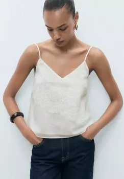 Топ LACE STRAP Mango, кремовый