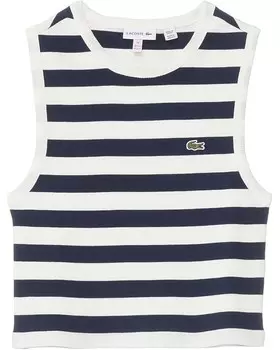 Топ Lacoste Kids Sleeveless Crew Neck Ribbed Striped Cropped Tank Top, цвет Flour/Navy Blue