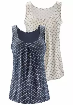 Топ Lascana, дымчатый синий/натуральный белый