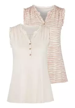 Топ LASCANA Rschen, цвет ros-bedruckt, beige-uni