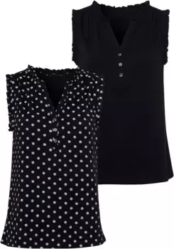 Топ LASCANA с рюшами (2 шт. в упаковке), с рюшами и пуговицами в виде рога, черный