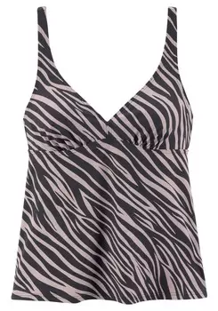 Топ LASCANA T-shirt Tankini Top Kaa, темно-бежевый/черный
