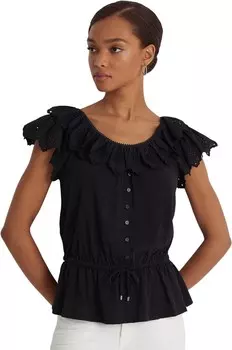 Топ LAUREN Ralph Lauren Eyelet Jersey Peplum Top, черный