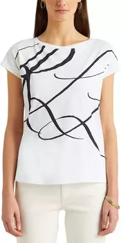 Топ LAUREN Ralph Lauren Logo Print Cotton Blend Top, белый