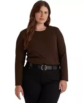 Топ LAUREN Ralph Lauren Plus Size Cotton-Blend Long Sleeve, коричневый