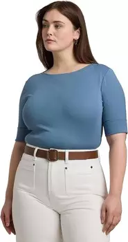 Топ LAUREN Ralph Lauren Plus-Size Cotton-Blend Boatneck Top, цвет Pale Azure