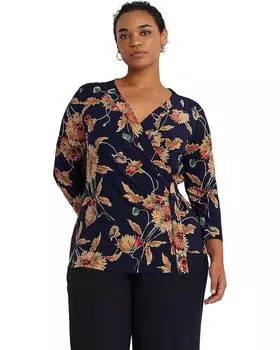 Топ LAUREN Ralph Lauren Plus-Size Floral Stretch Jersey, темно-синий