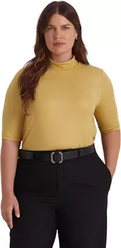 Топ Lauren Ralph Lauren Plus Size Metallic Stretch Jersey Turtleneck, золотой