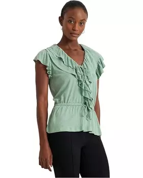 Топ LAUREN Ralph Lauren Ruffle-Trim Jersey Peplum, цвет Soft Laurel