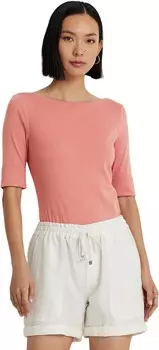 Топ LAUREN Ralph Lauren Stretch Cotton Boatneck Top, цвет Pink Mahogany